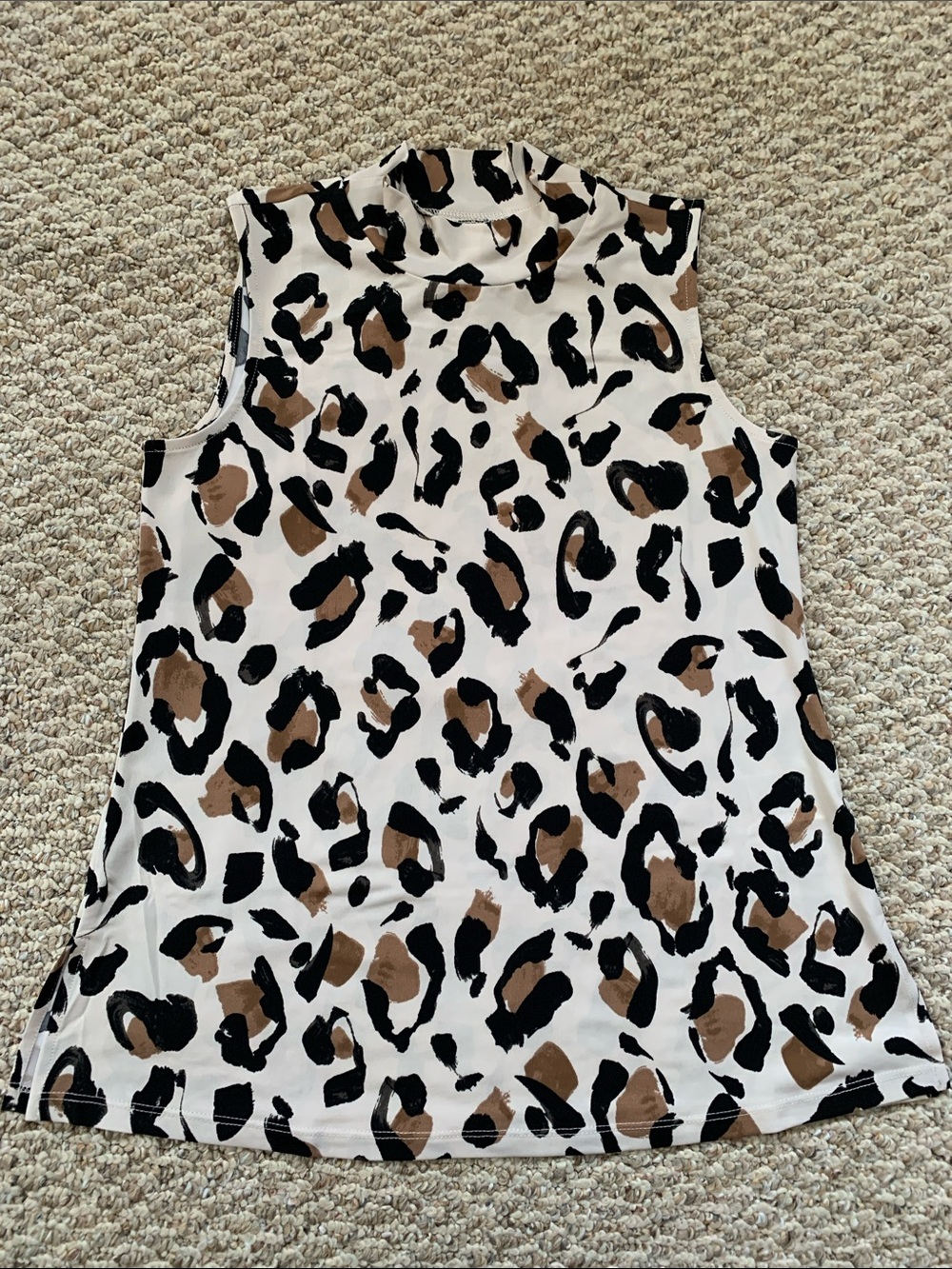 Susan Graver Sleeveless Mock Neck Leopard Print Tank - White, Tan, Black